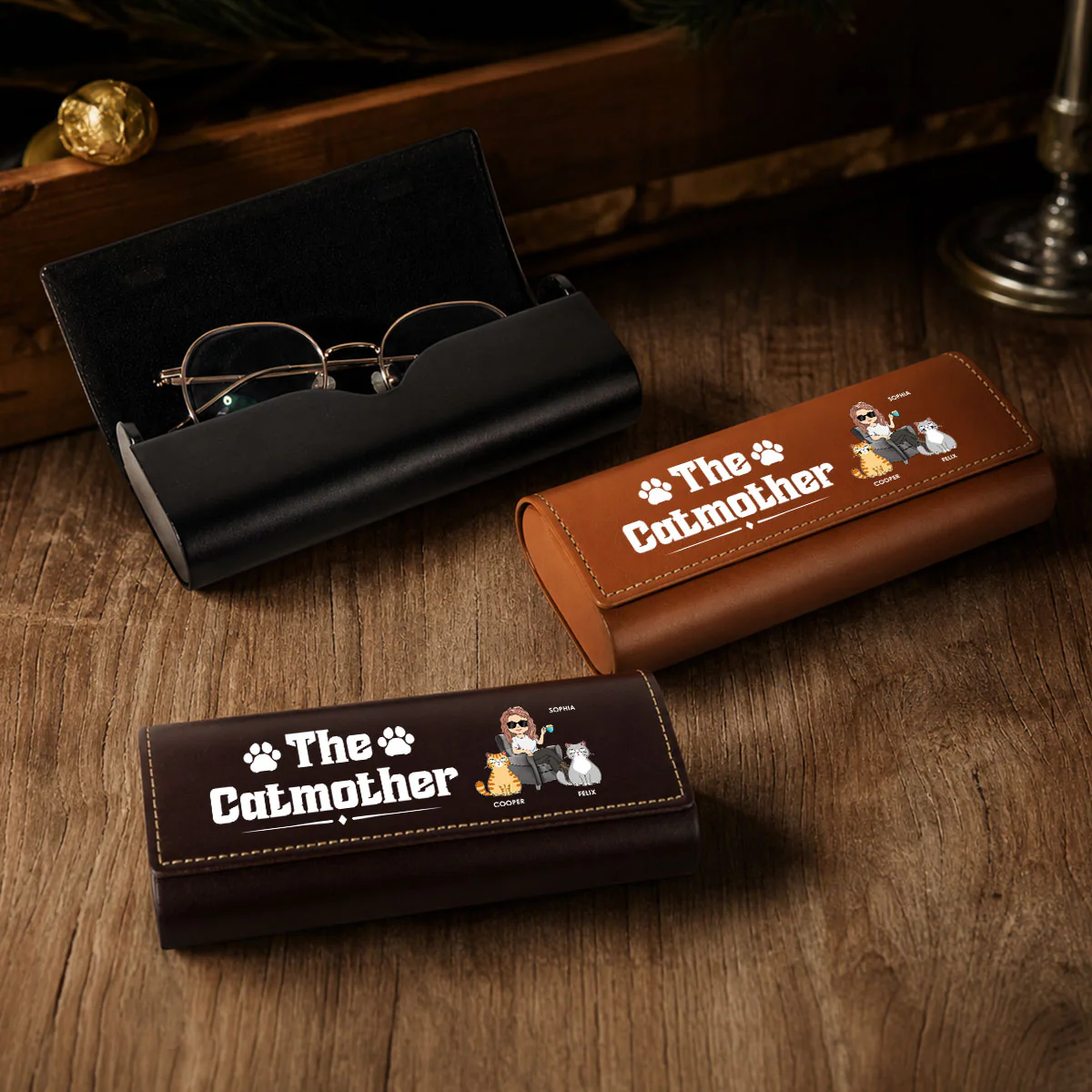 Funny Cat Mother - Personalized Custom Leather Eyeglass Case - Image 3