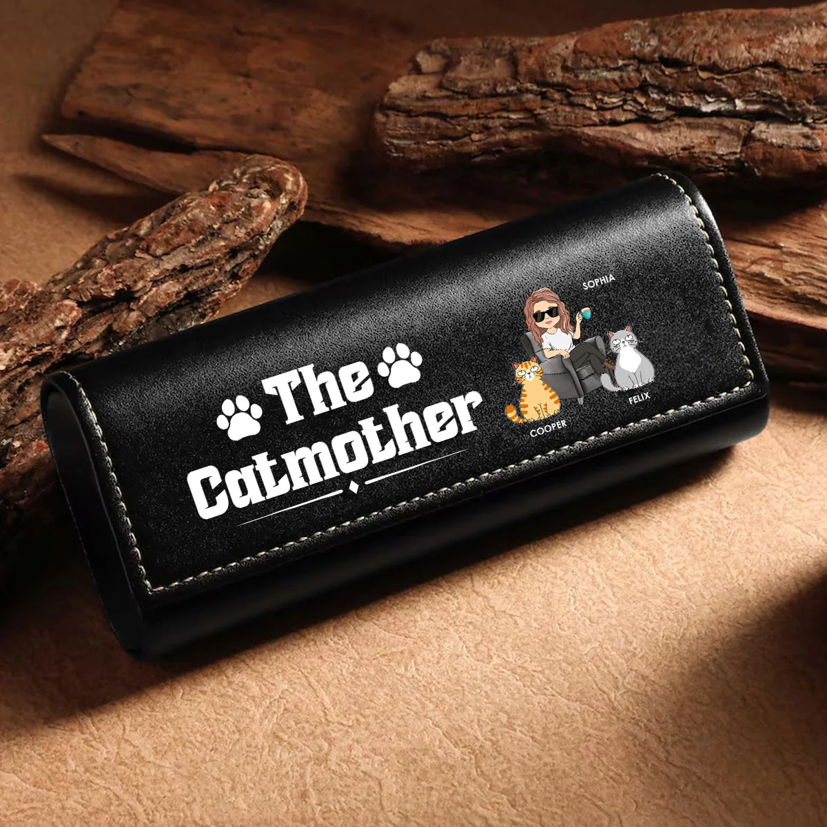 Funny Cat Mother - Personalized Custom Leather Eyeglass Case - Image 4