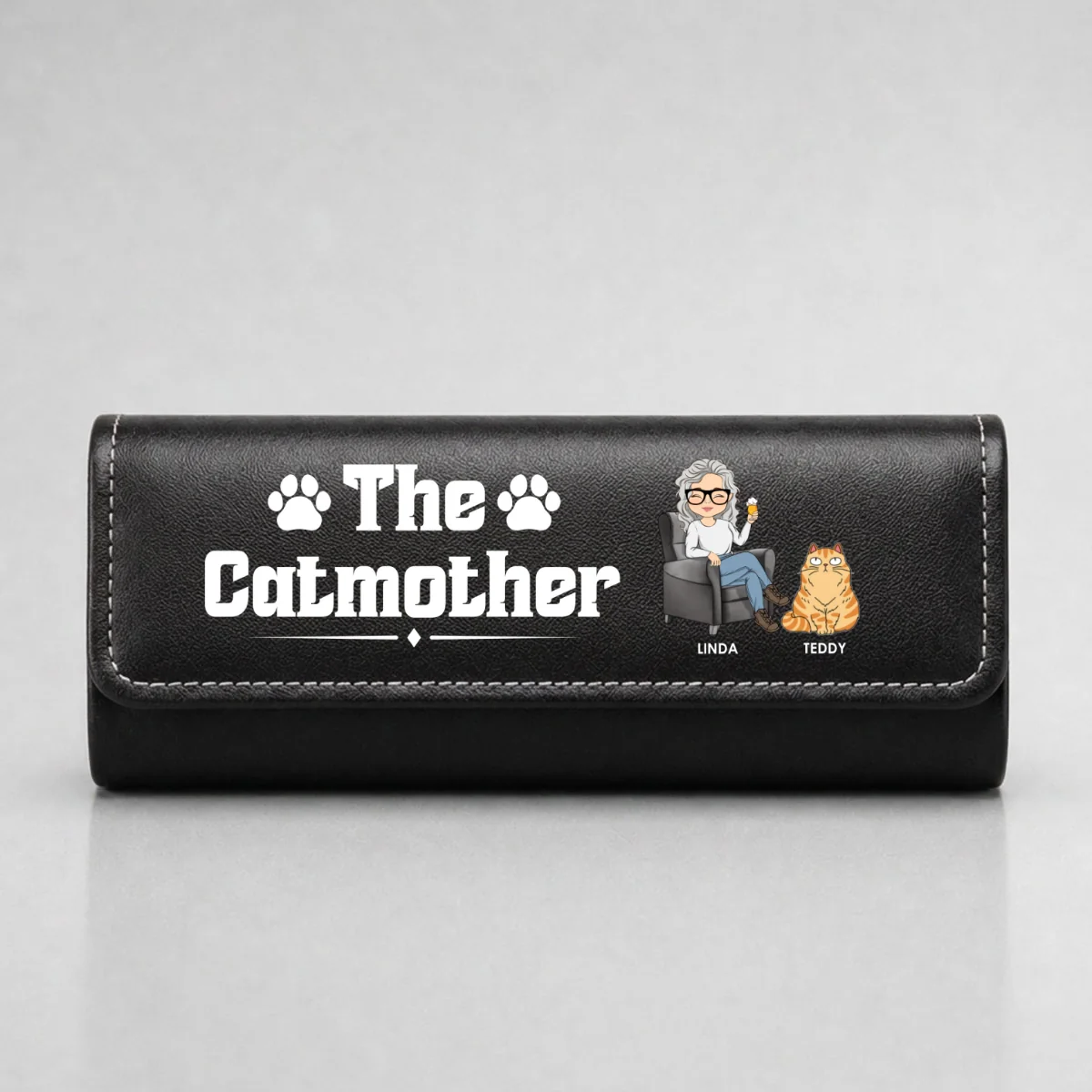 Funny Cat Mother - Personalized Custom Leather Eyeglass Case - Image 7