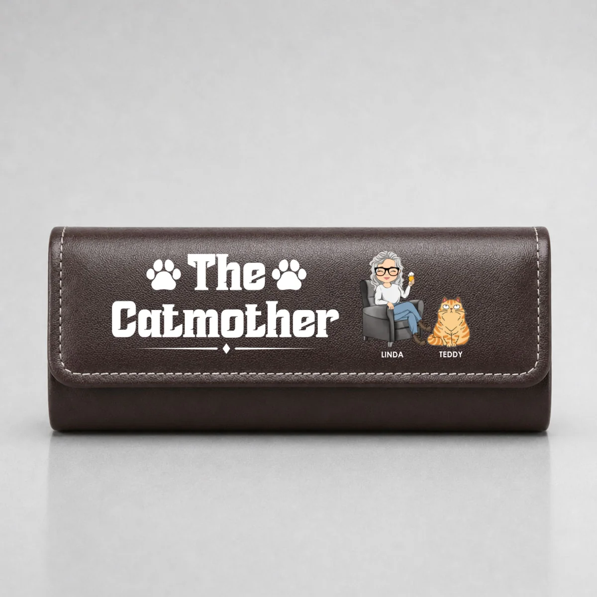 Funny Cat Mother - Personalized Custom Leather Eyeglass Case - Image 8