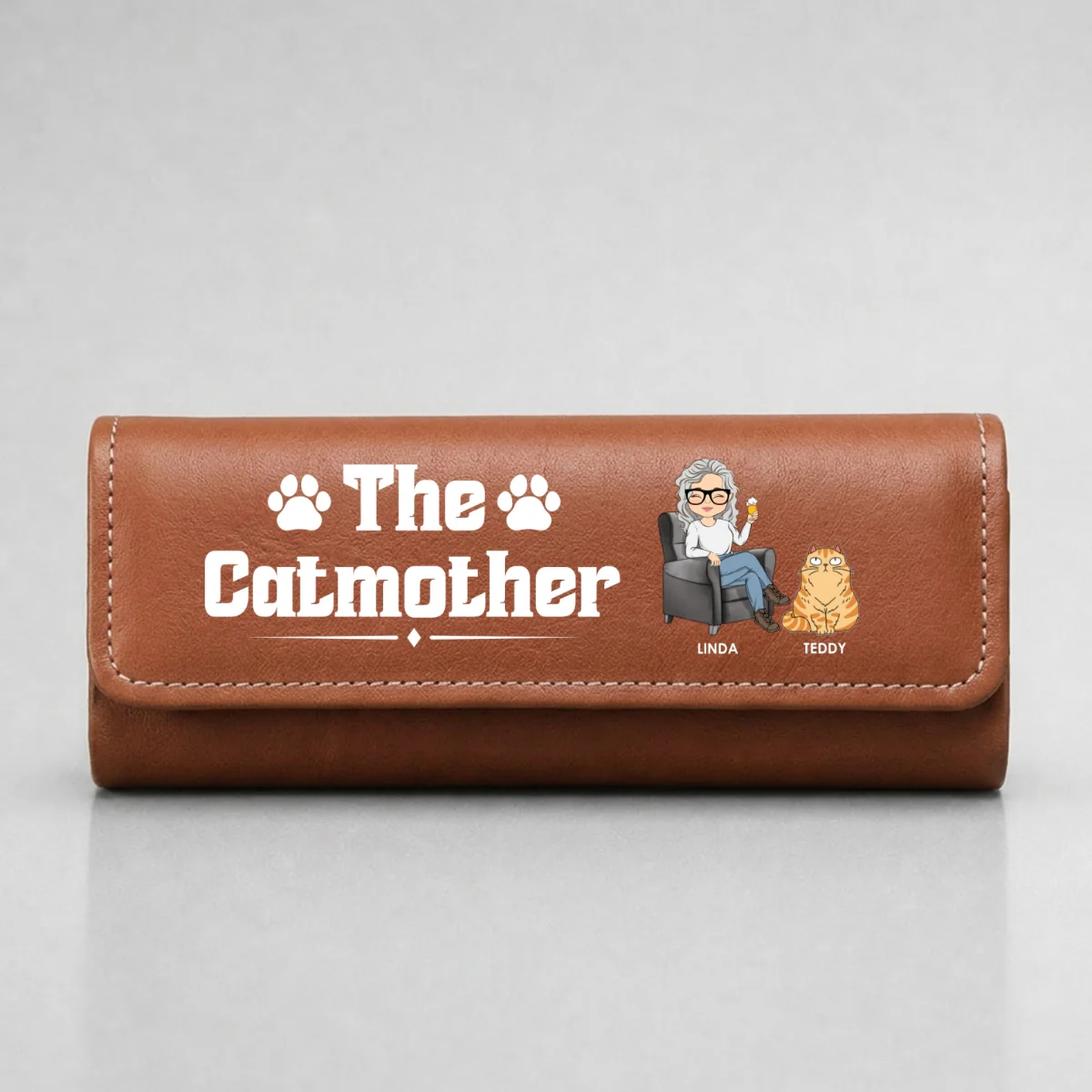 Funny Cat Mother - Personalized Custom Leather Eyeglass Case - Image 9