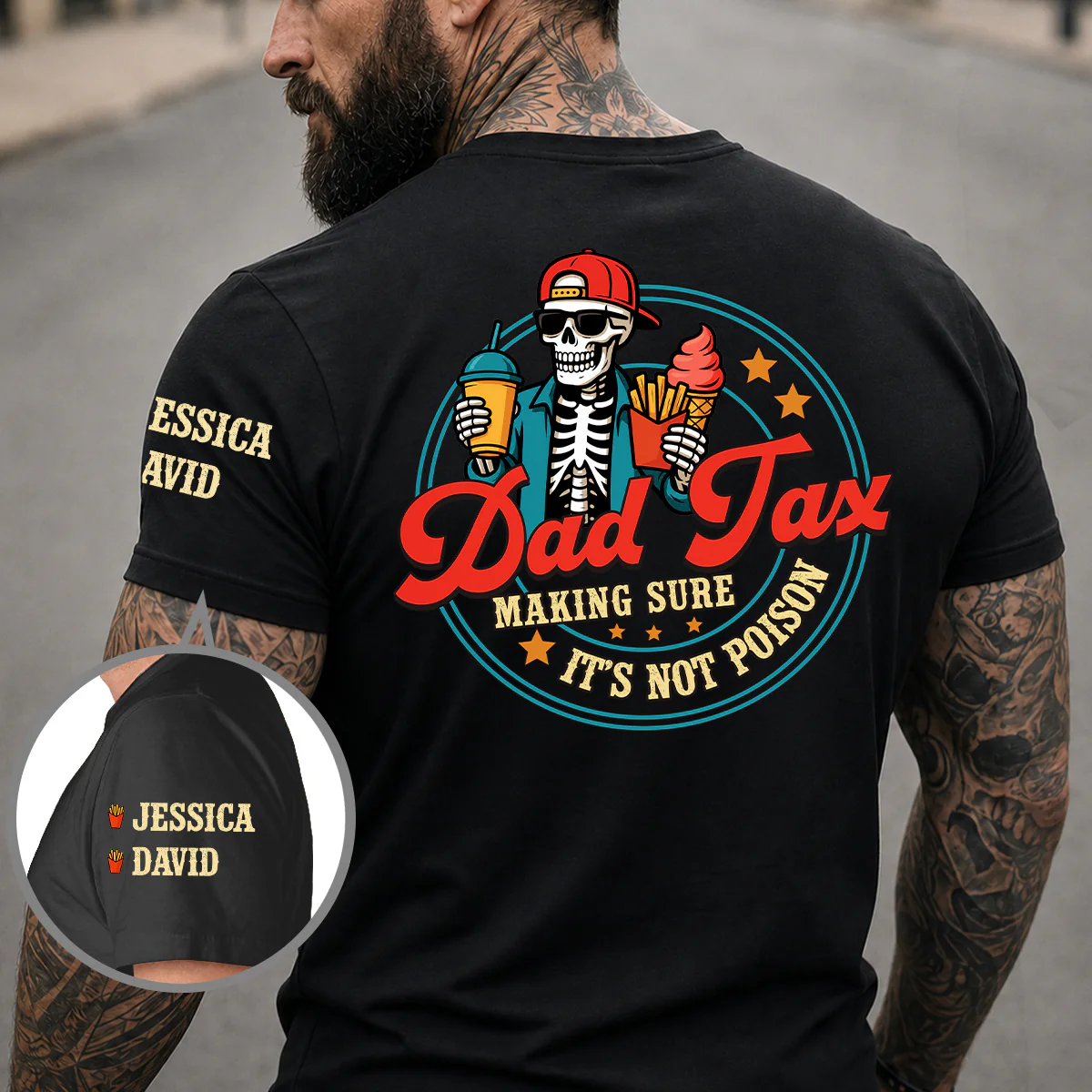 Funny Dad Tax - Personalized Custom Shirt With Design On Sleeve - Image 2