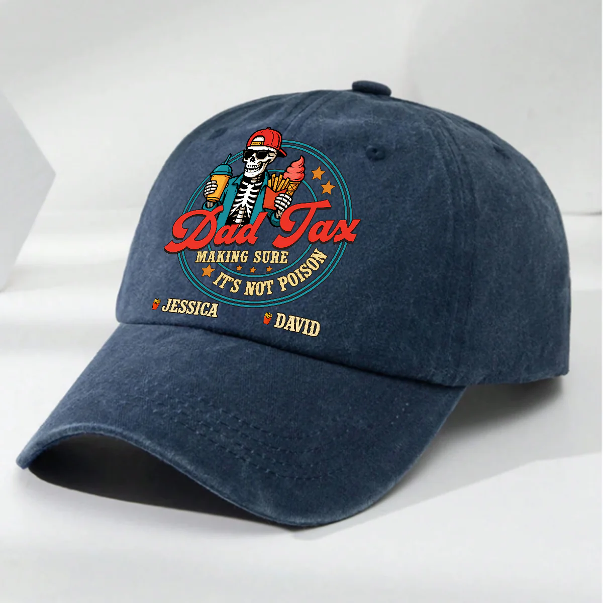 Funny Dad Tax - Personalized Custom Vintage Washed Denim Cap - Image 2