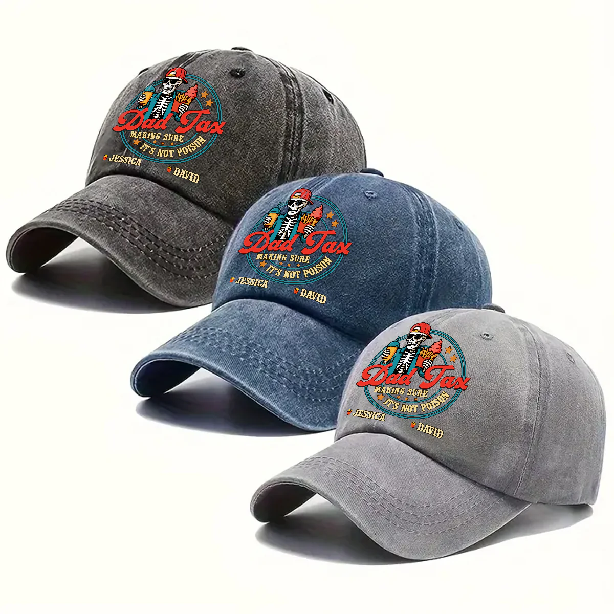 Funny Dad Tax - Personalized Custom Vintage Washed Denim Cap - Image 4
