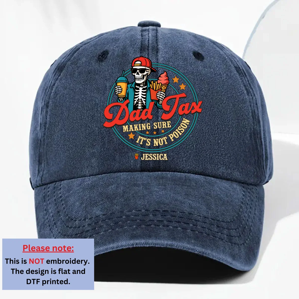 Funny Dad Tax - Personalized Custom Vintage Washed Denim Cap - Image 9