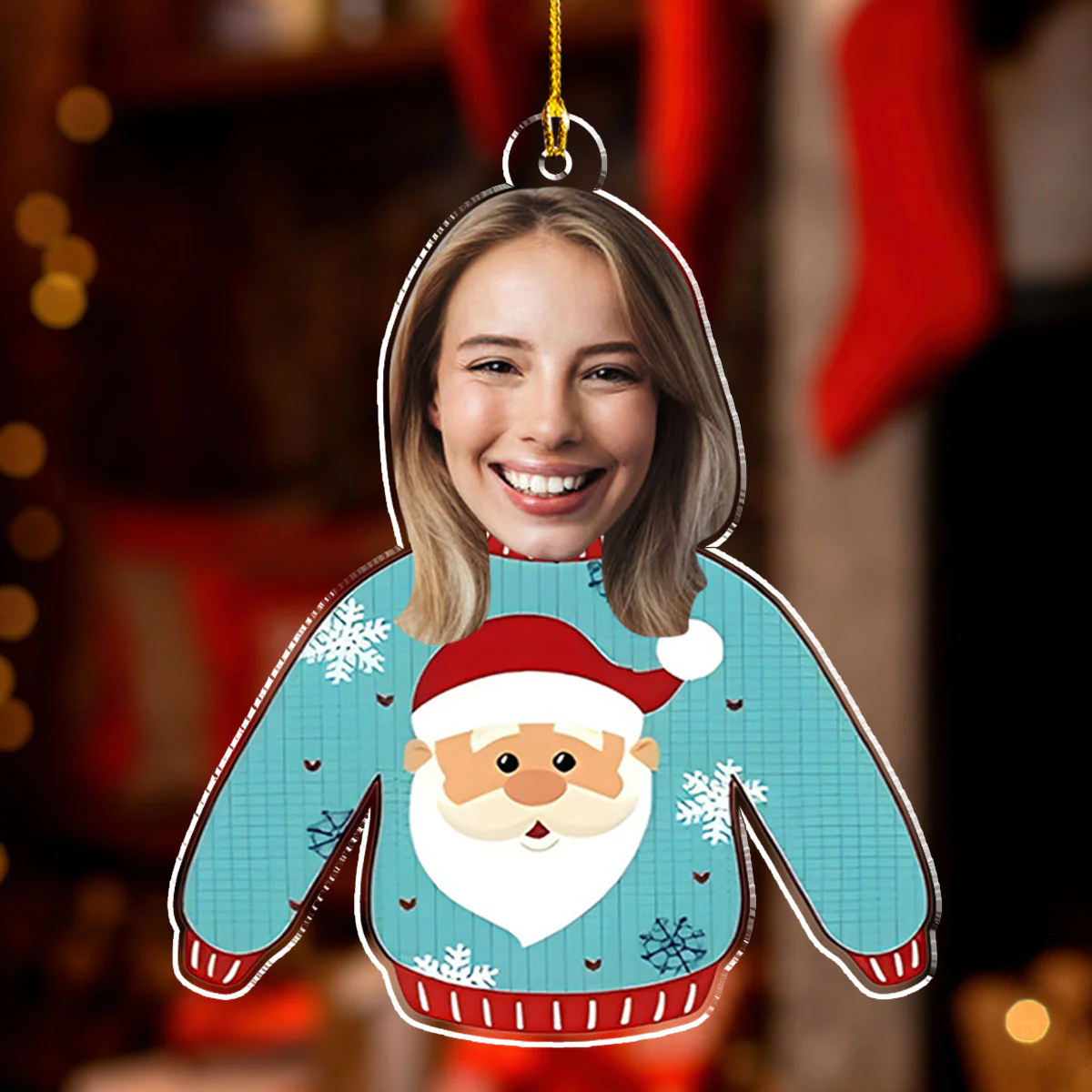 Funny Face In Christmas Sweater - Personalized Custom Acrylic Ornament - Image 3