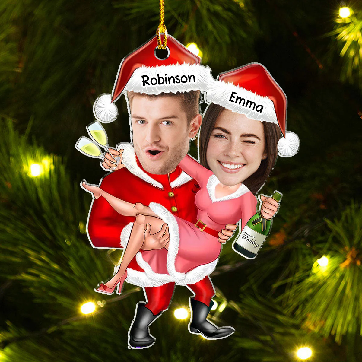 Funny Santa Couple - Personalized Custom Acrylic Ornament - Image 2