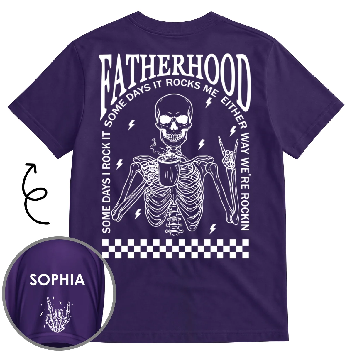 Funny Skeleton Dad Shirt - Personalized Custom Shirt With Design On Sleeve - Image 7