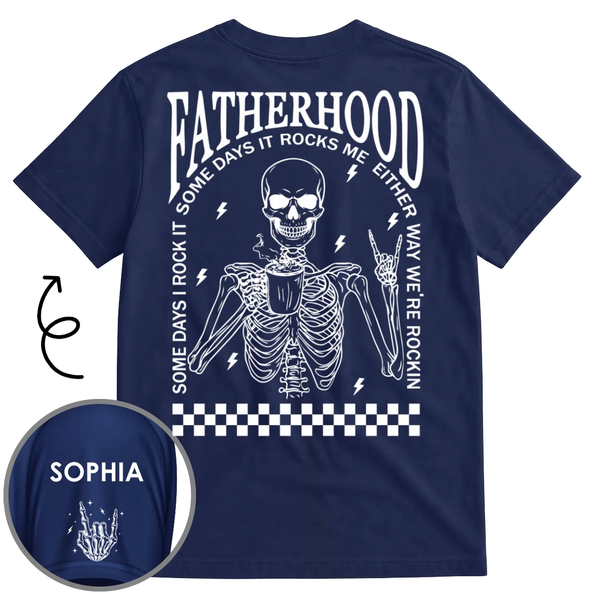 Funny Skeleton Dad Shirt - Personalized Custom Shirt With Design On Sleeve - Image 9