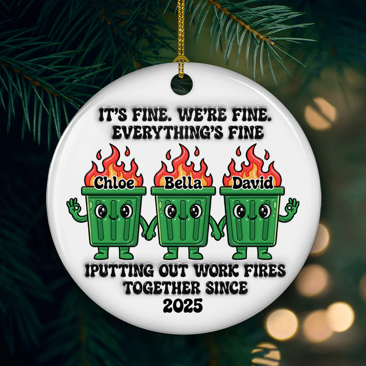 Funny Teamwork - Personalized Custom 3D Effect Ceramic Ornament  - Image 2