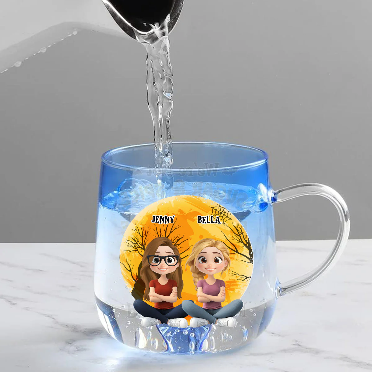 Funny Witch Friends - Personalized Custom Funny Witch Friends - Personalized Custom Blue Gradient Glass Mug - Image 4