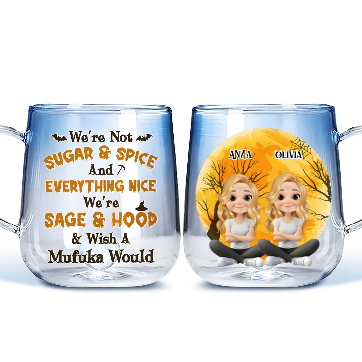 Funny Witch Friends - Personalized Custom Funny Witch Friends - Personalized Custom Blue Gradient Glass Mug - Image 6