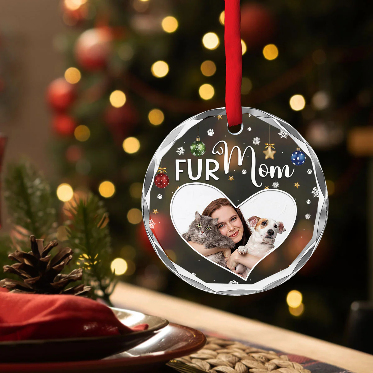 Fur Mom Photo - Personalized Custom Glass Ornament - Image 2