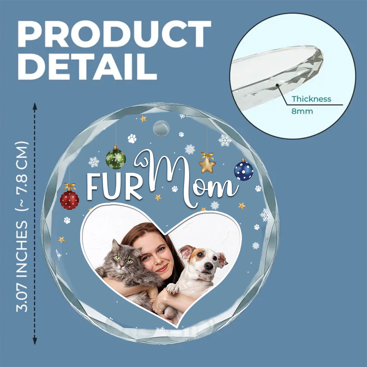 Fur Mom Photo - Personalized Custom Glass Ornament - Image 3