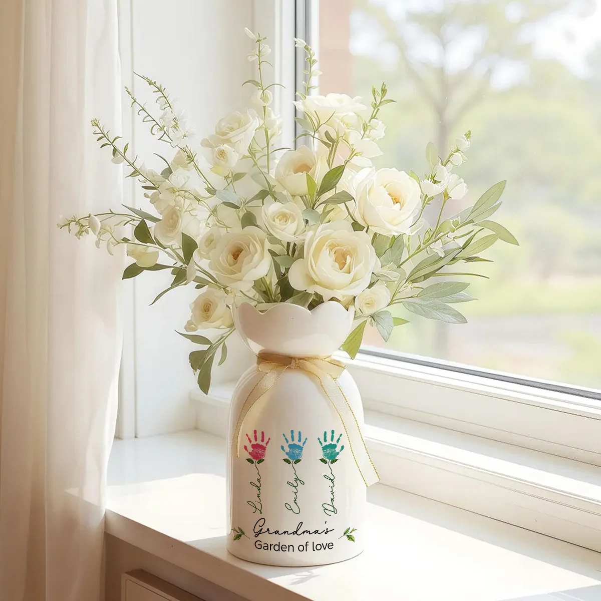 Garden Of Love - Personalized Custom Ribbon Tie Flower Vase - Image 2