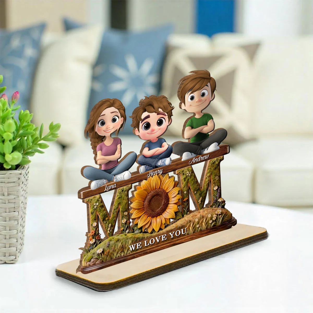 Gift For Wife Mom We Love You - Personalized Custom 2-Layer Wood Plaque With Flat Base - Image 3