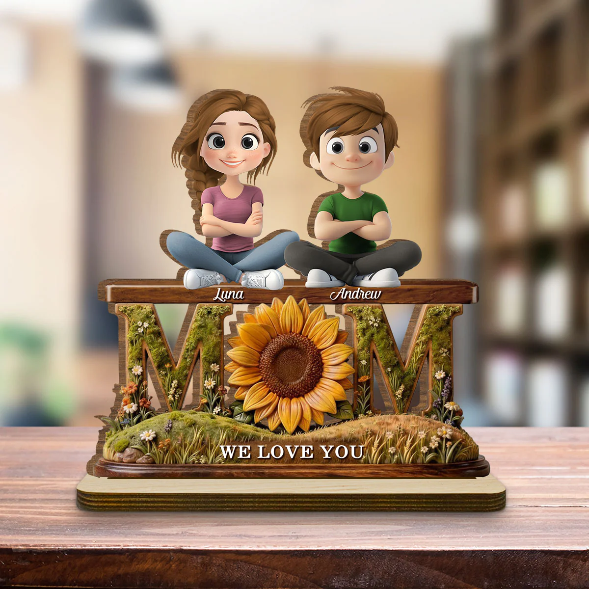 Gift For Wife Mom We Love You - Personalized Custom 2-Layer Wood Plaque With Flat Base - Image 4