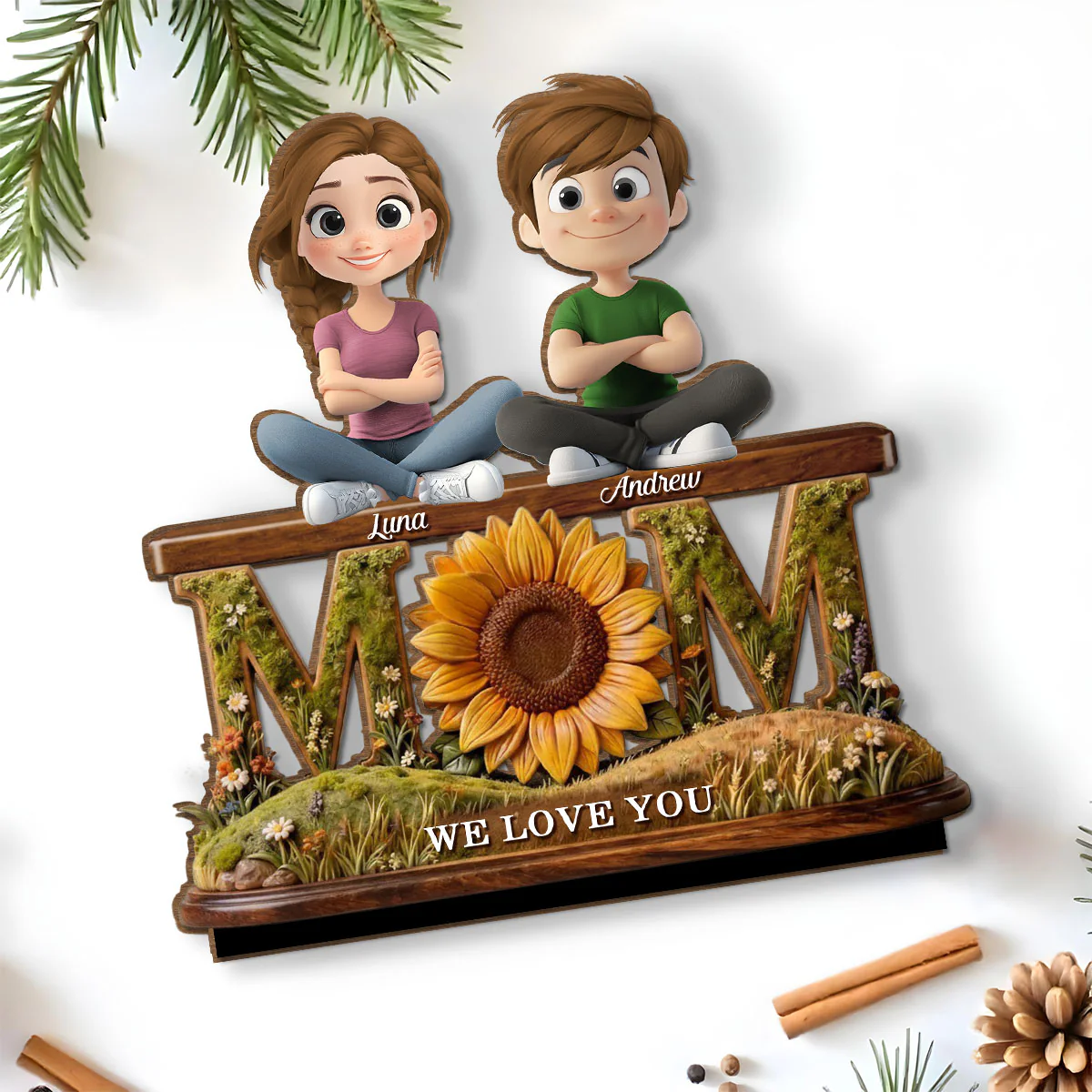 Gift For Wife Mom We Love You - Personalized Custom 2-Layer Wood Plaque With Flat Base - Image 5