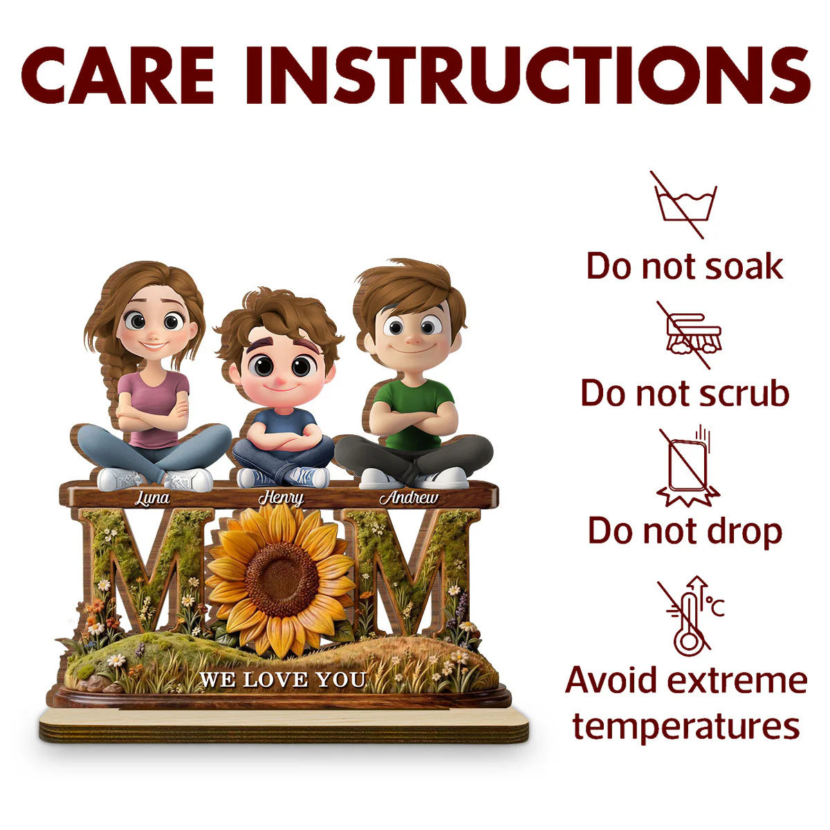 Gift For Wife Mom We Love You - Personalized Custom 2-Layer Wood Plaque With Flat Base - Image 7