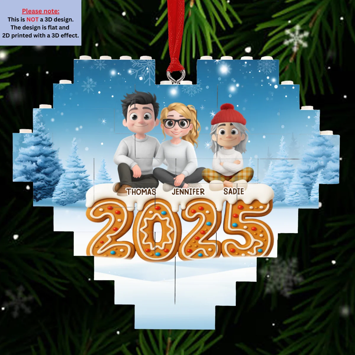 Ginger Family - Personalized Custom 3D Effect Heart Puzzle Ornament - Image 7