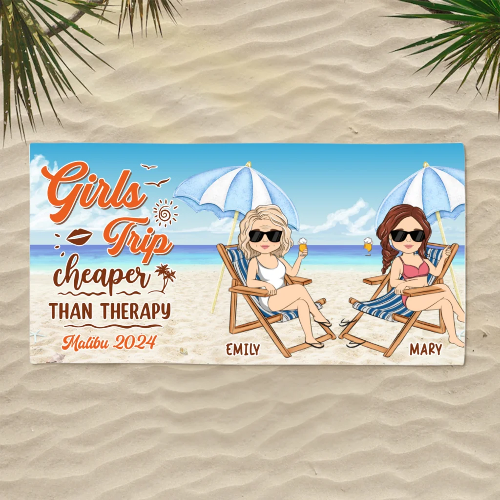 Girls Trip Cheaper Than Therapy - Personalized Custom Beach Towel - Image 5