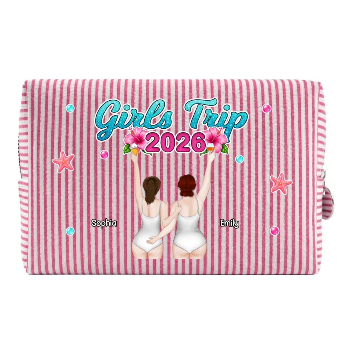 Girls Trip - Personalized Custom Seersucker Print Makeup Bag - Image 11