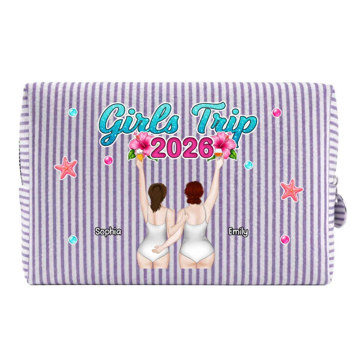 Girls Trip - Personalized Custom Seersucker Print Makeup Bag - Image 13