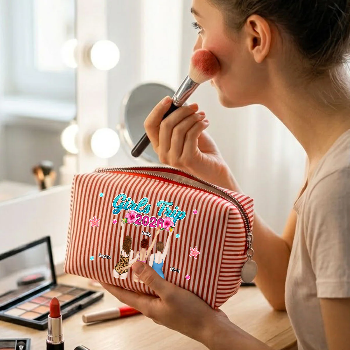 Girls Trip - Personalized Custom Seersucker Print Makeup Bag - Image 5