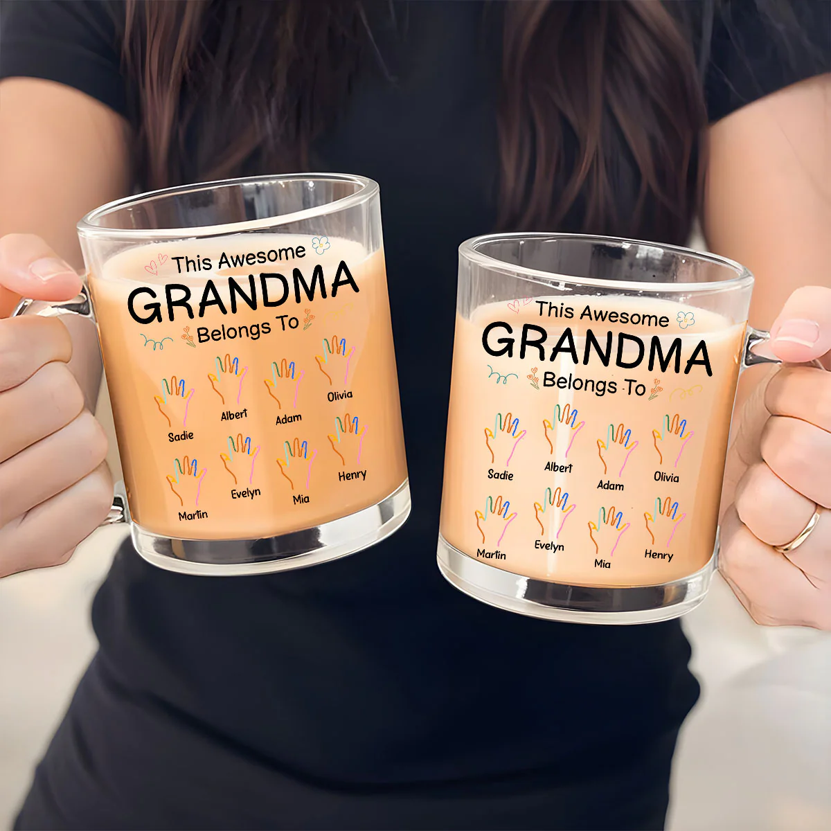 Glass This Awesome Mom Grandma Belongs To - Personalized Custom Glass Mug - Image 4