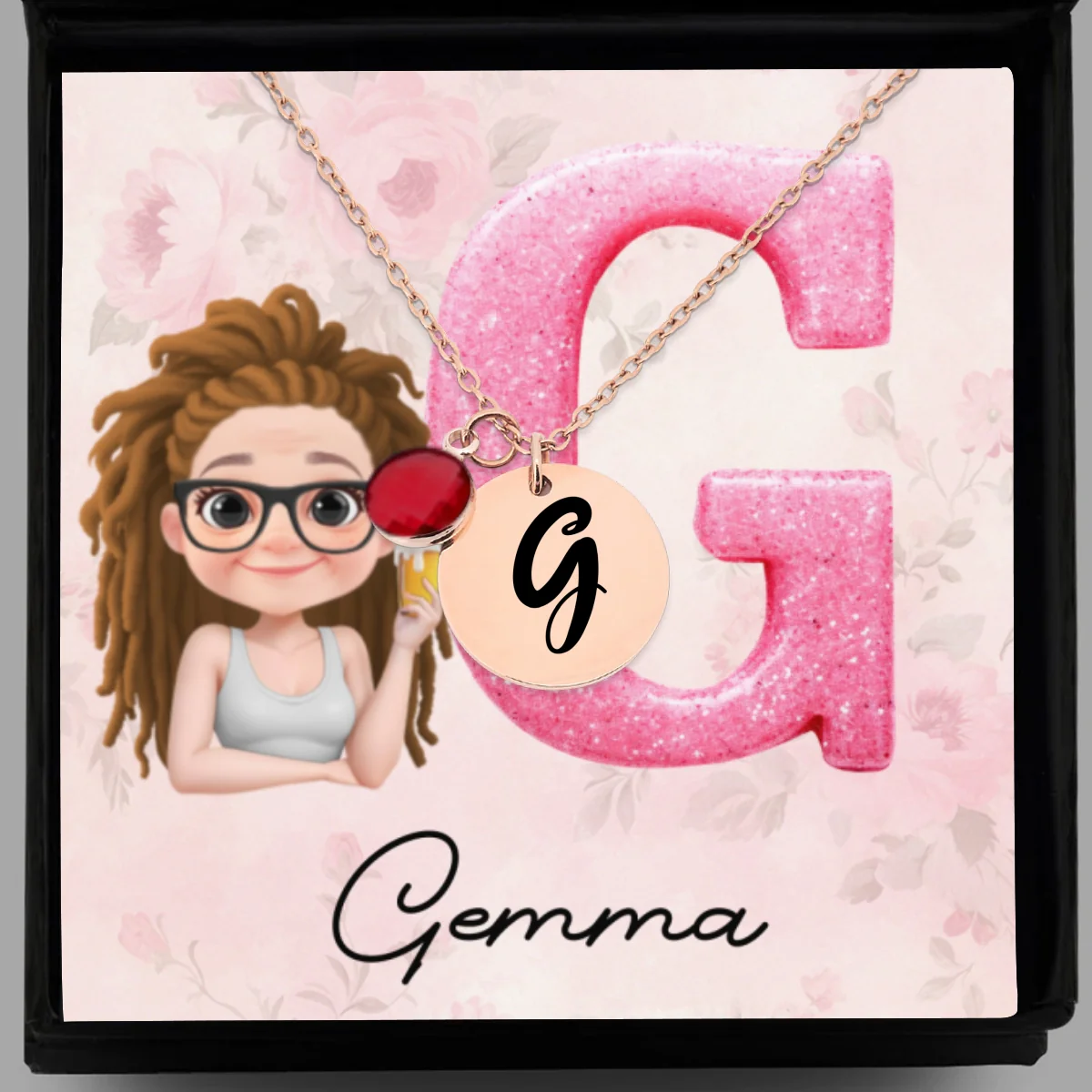 Glitter Alphabet Cartoon - Personalized Custom Birthstone Necklace With Message Card - Image 10