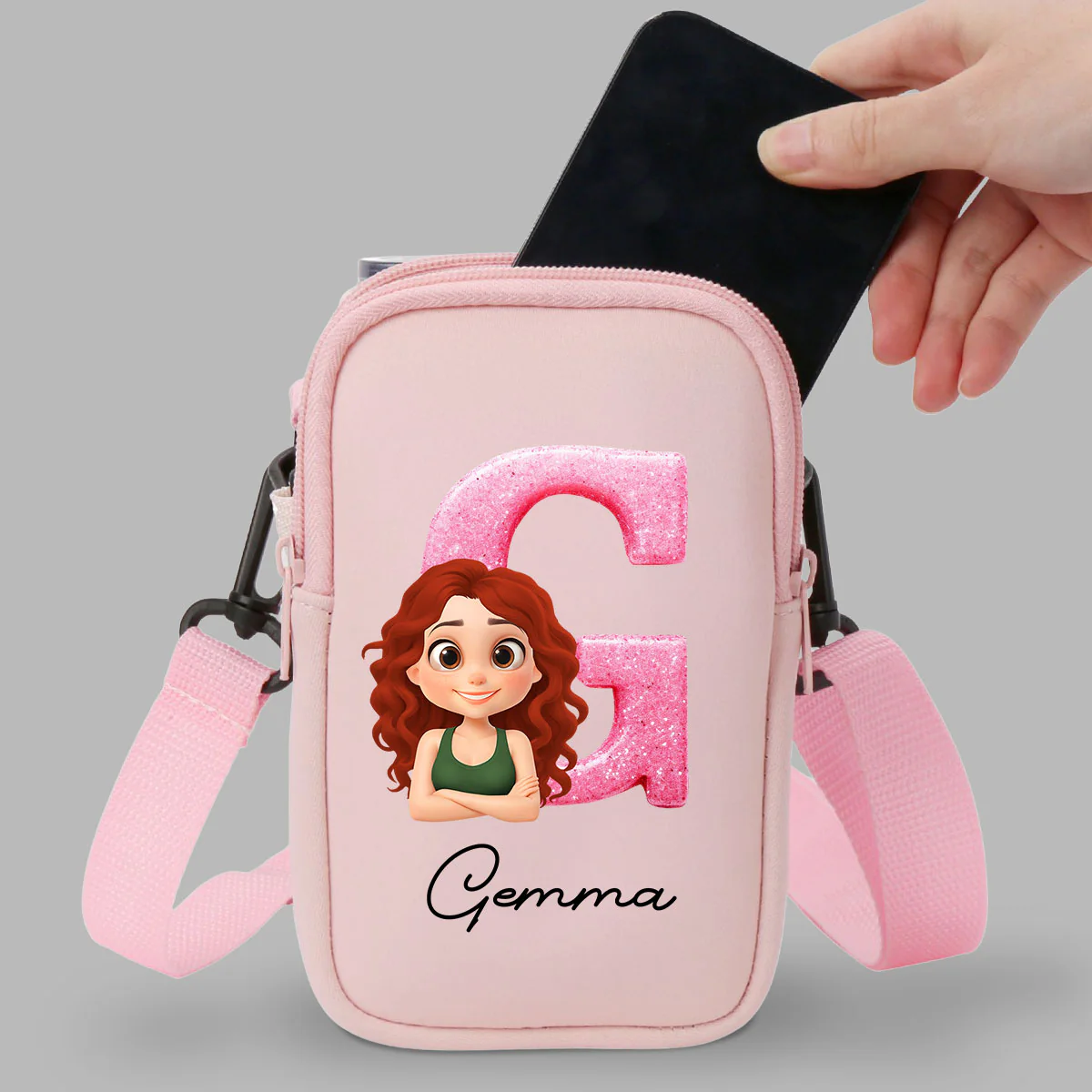 Glitter Alphabet Cartoon - Personalized Custom Water Bottle Carrier Bag - Image 7