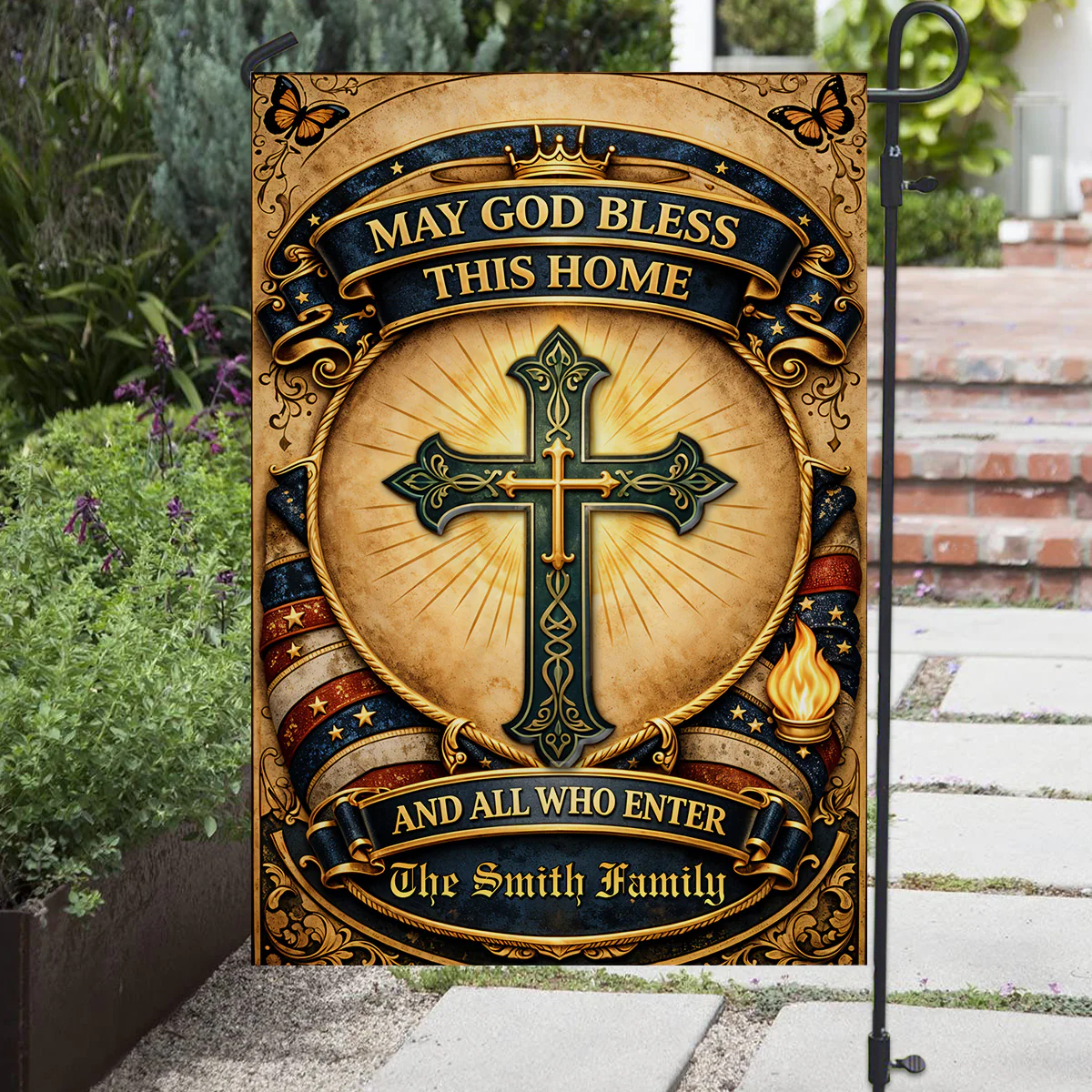 God Bless This Home - Personalized 3D Effect Custom Flag - Image 2