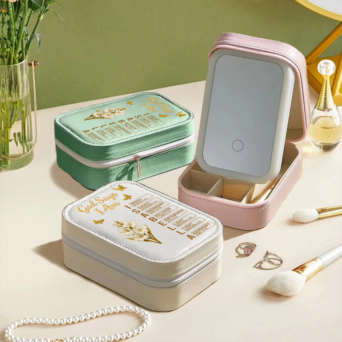 God Says I Am Bible - Personalized Custom Jewelry Box With LED Mirror - Image 3