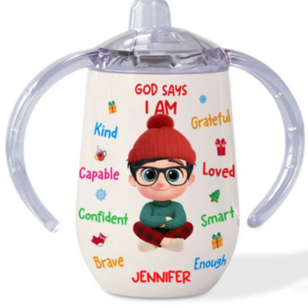 God Says I Am Christmas - Personalized Custom Sippy Cup With Handles - Image 7