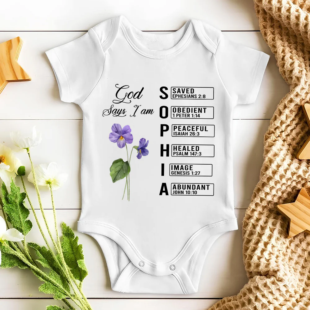 God Says I Am Name Letter In Bible - Personalized Custom Baby Onesie - Image 3