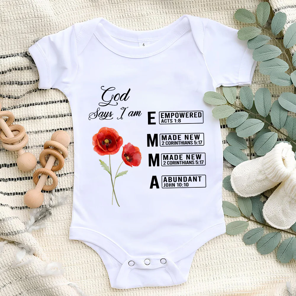 God Says I Am Name Letter In Bible - Personalized Custom Baby Onesie - Image 4