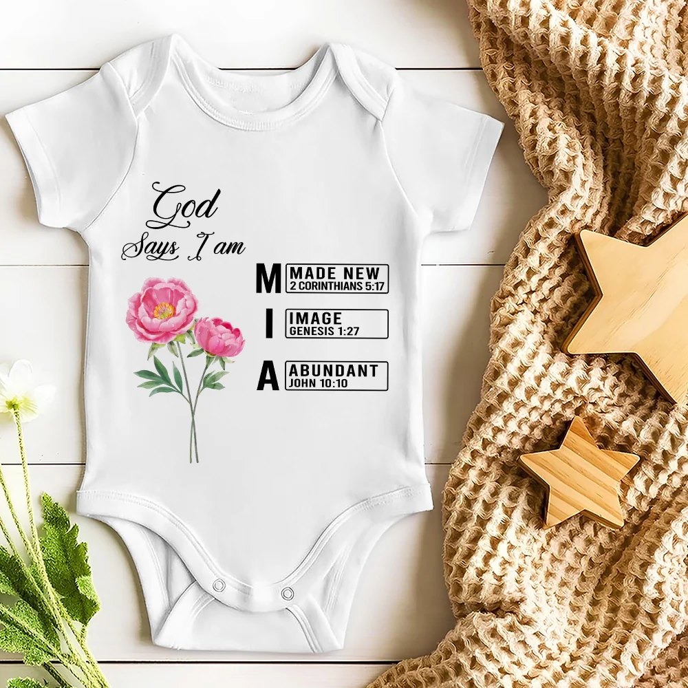 God Says I Am Name Letter In Bible - Personalized Custom Baby Onesie - Image 5