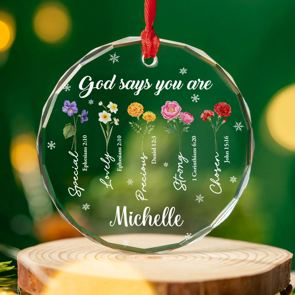 God Says You Are Flower Version - Personalized Custom Glass Ornament - Image 2