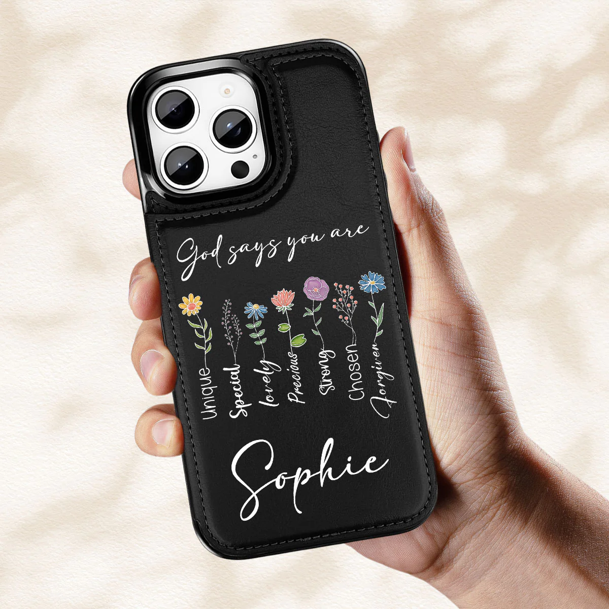 God Says You Are - Personalized Custom Leather Phone Case - Image 3