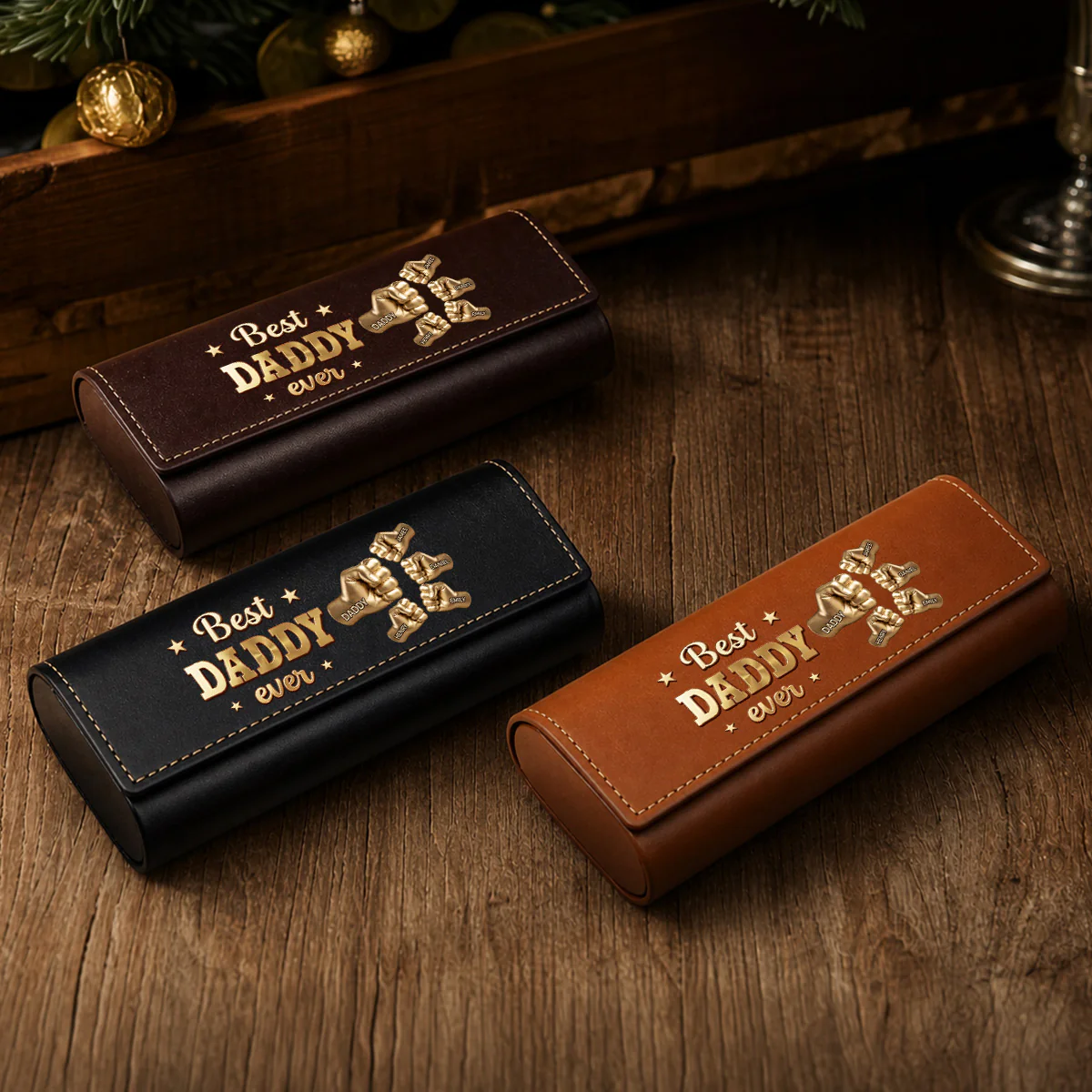 Gold Best Dad - Personalized Custom Leather Eyeglass Case - Image 4