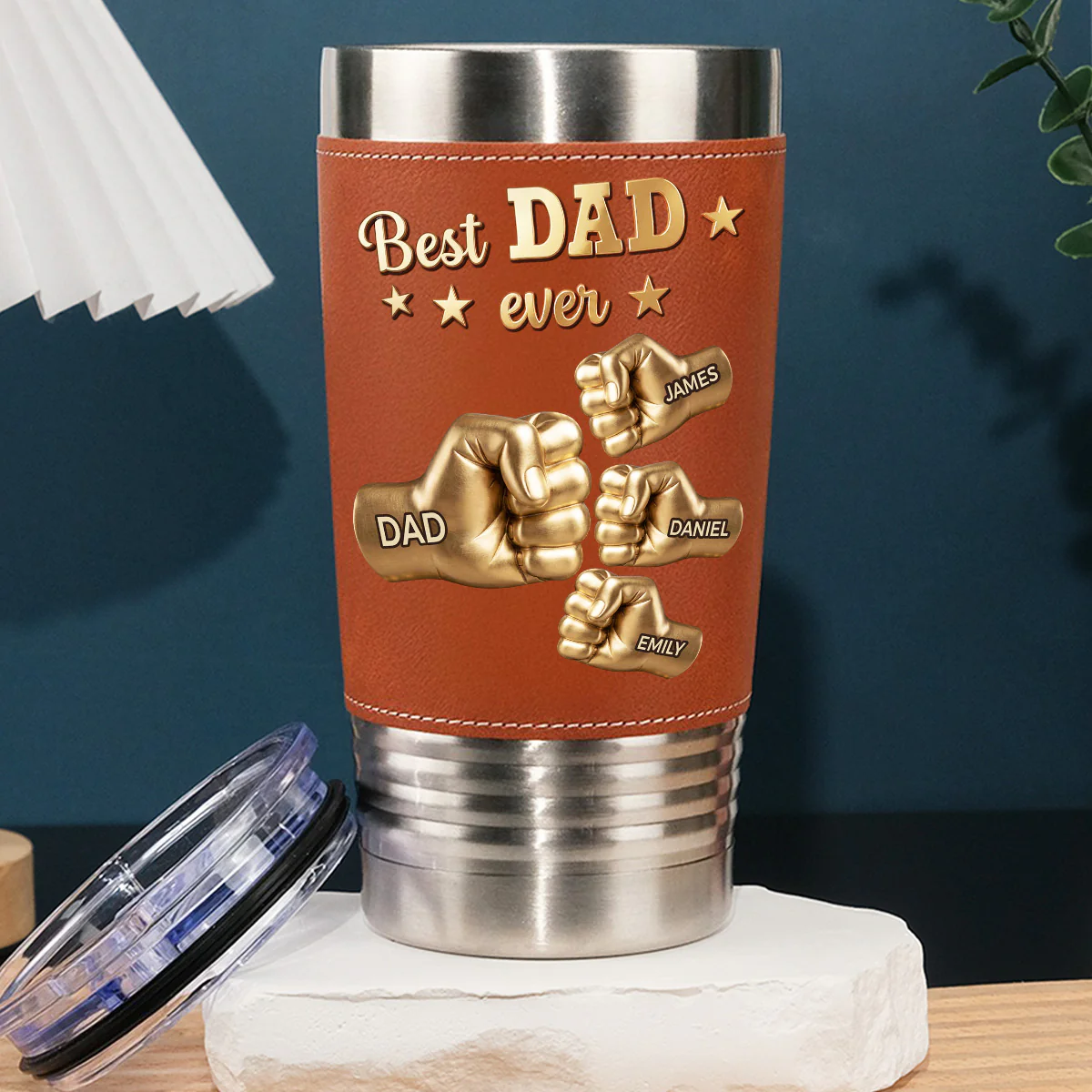 Gold Best Dad - Personalized Custom Leather Tumbler