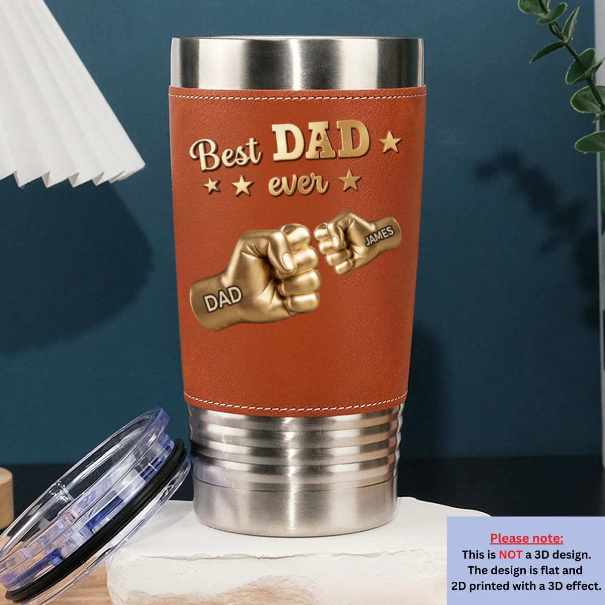 Gold Best Dad - Personalized Custom Leather Tumbler - Image 6
