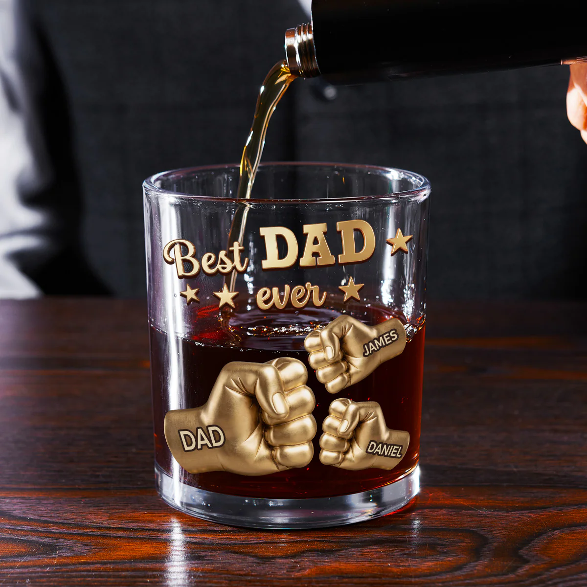Gold Best Dad - Personalized Custom Whiskey Glass - Image 2