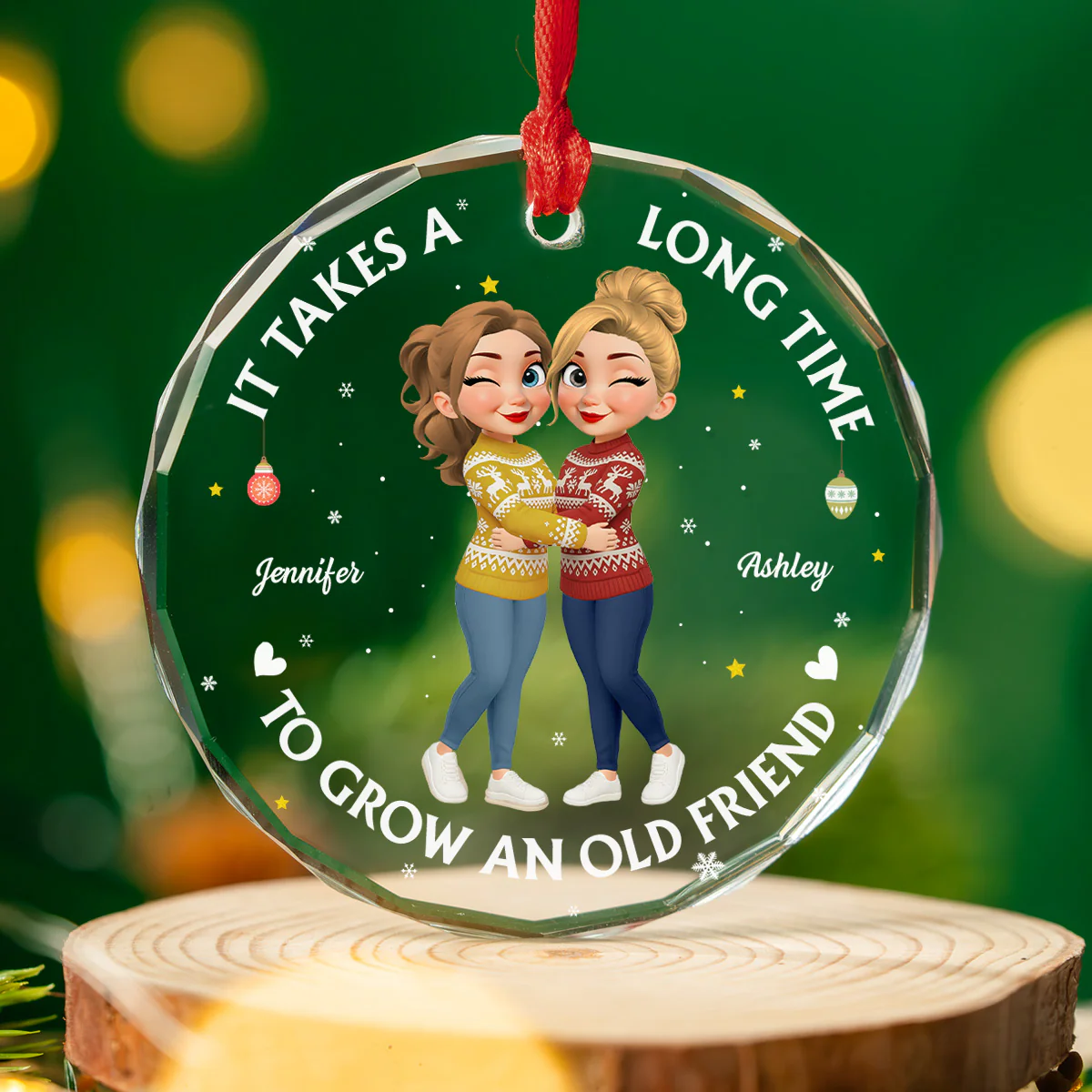 Good Friends Age Like Wine - Personalized Custom Glass Ornament - Image 3