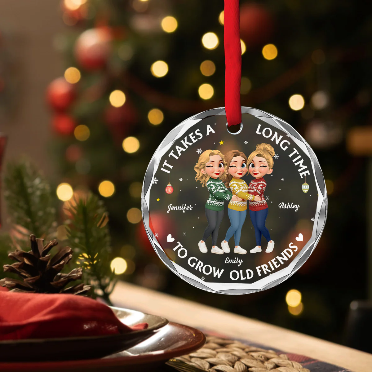 Good Friends Age Like Wine - Personalized Custom Glass Ornament - Image 4