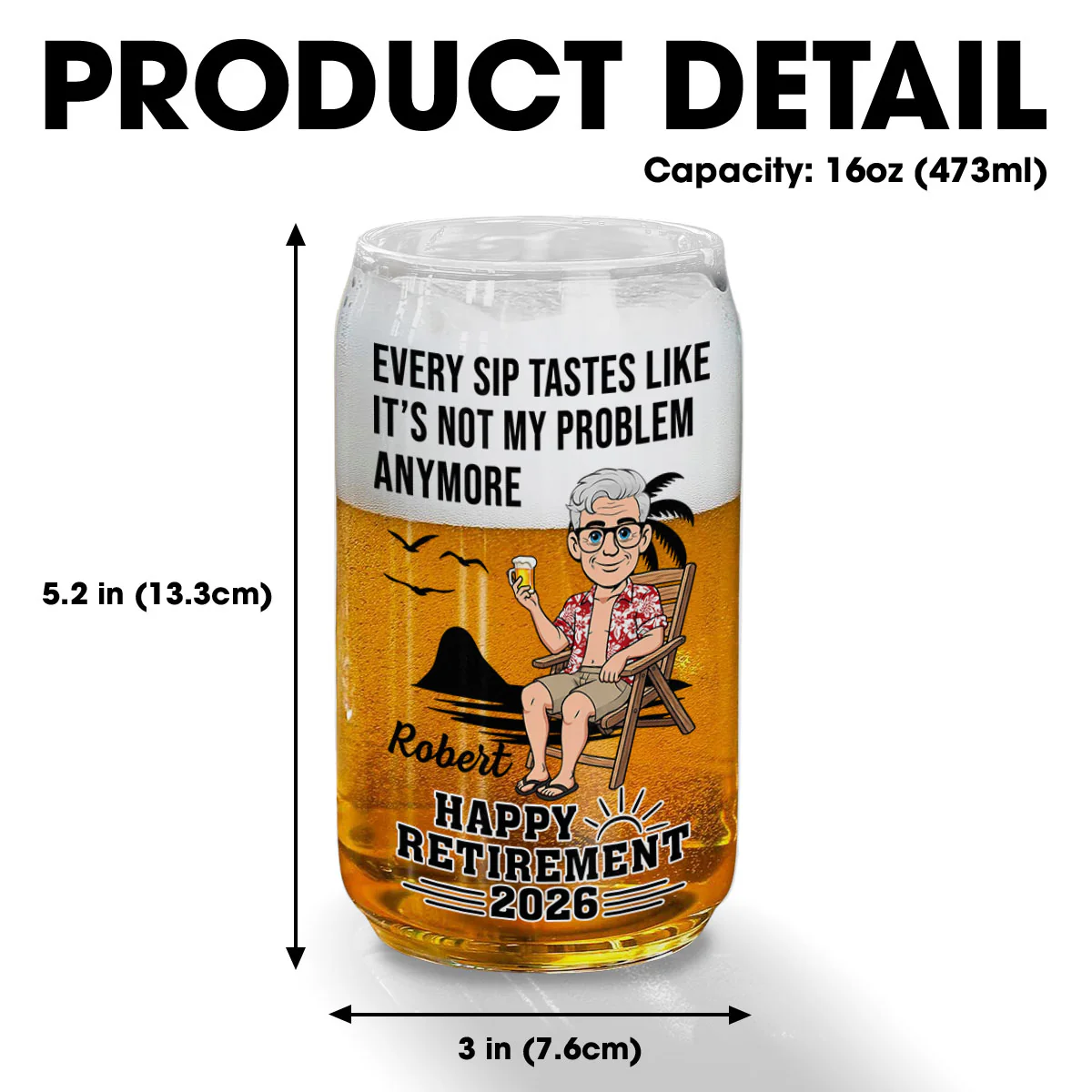 Goodbye Stress Hello Beer - Personalized Custom Beer Can Glass - Image 6