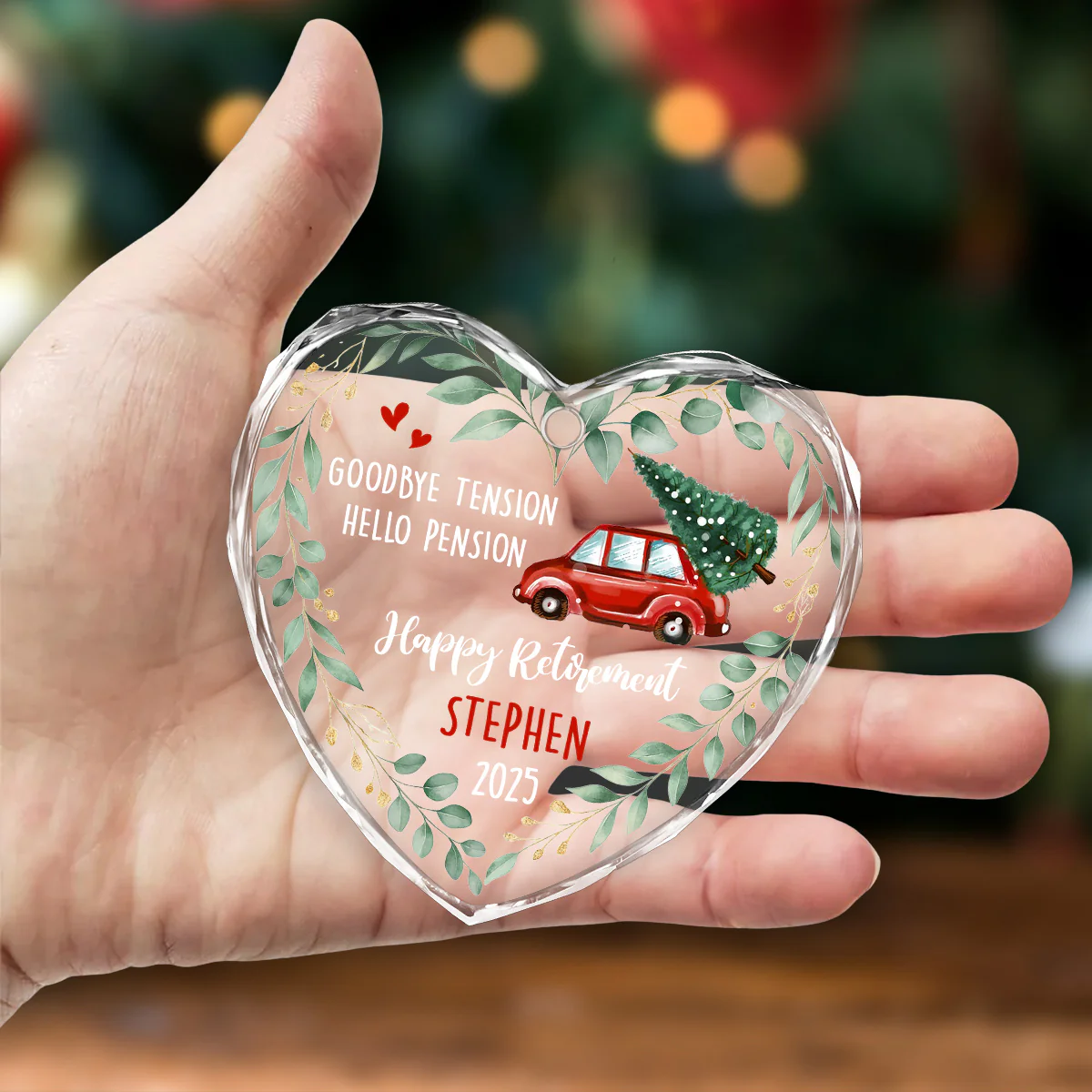 Goodbye Tension Hello Pension Life - Personalized Custom Glass Ornament - Image 5