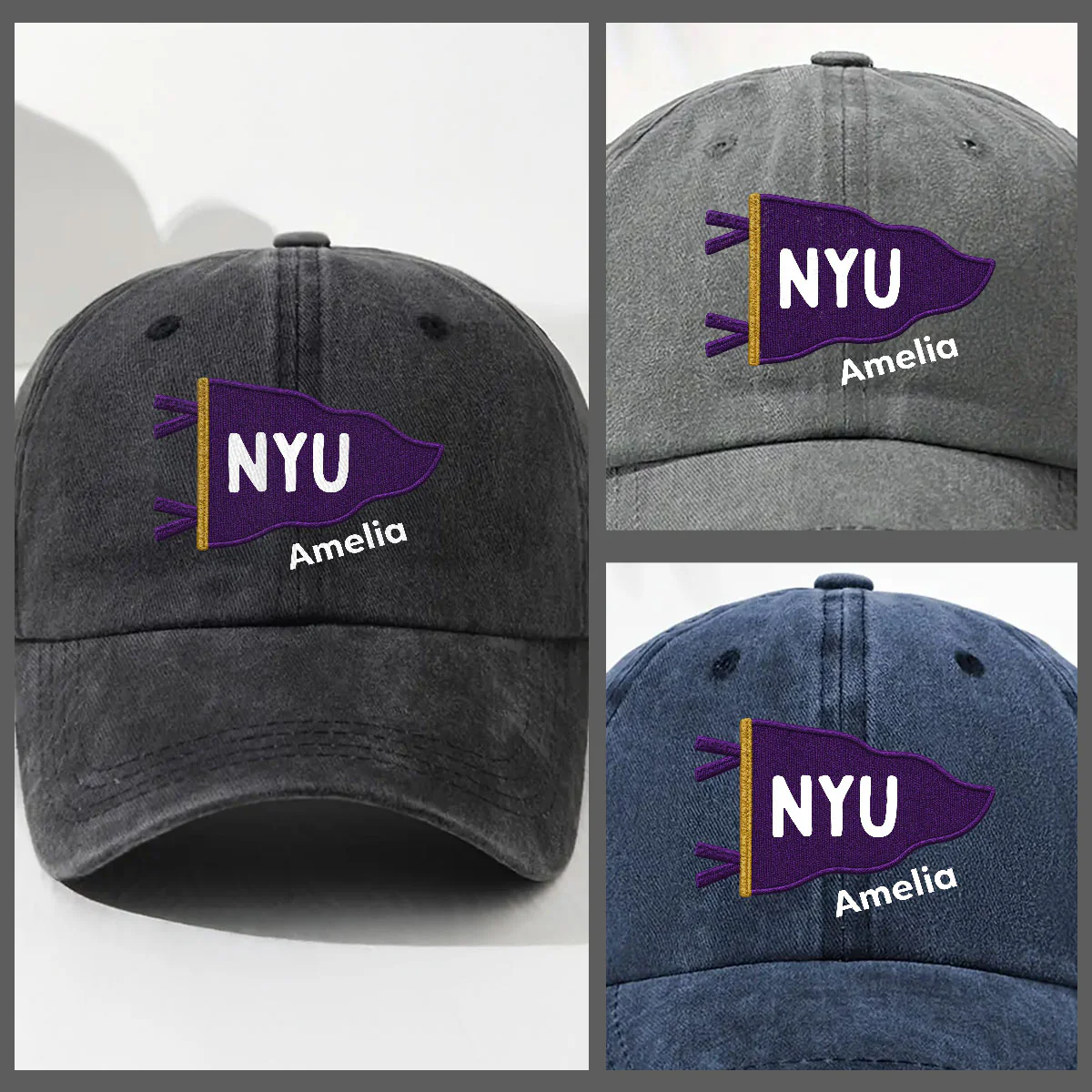 Grad Mood Pennant Flag - Personalized Custom Vintage Washed Denim Cap - Image 3