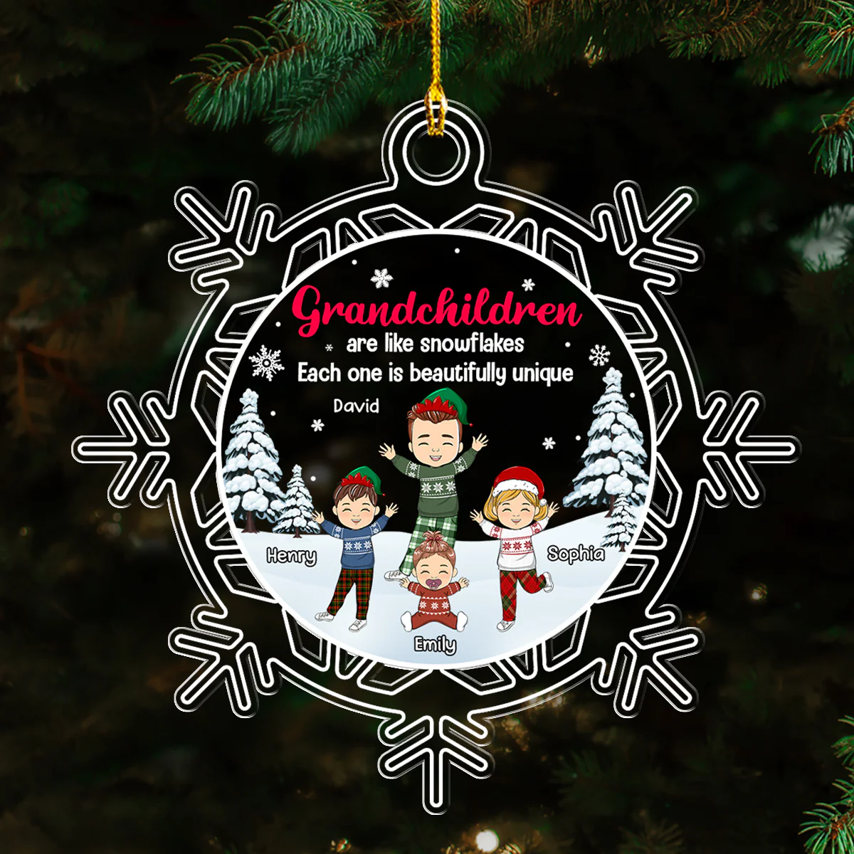 Grandchildren Are Like Snowflakes - Personalized Custom Acrylic Ornament - Image 2