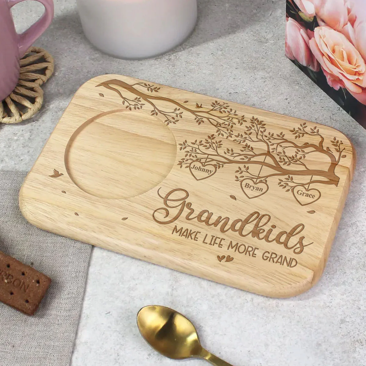 Grandchildren Make Life More Grand - Personalized Custom Wooden Treat Board - Image 3